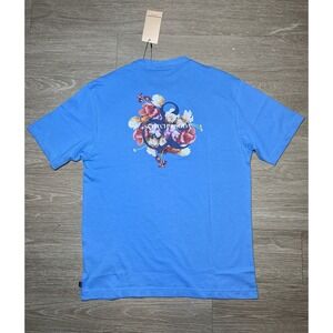 *NWT Men Size SMALL Scotch & Soda Short Sleeve Floral Logo Graphic Aqua T-Shirt